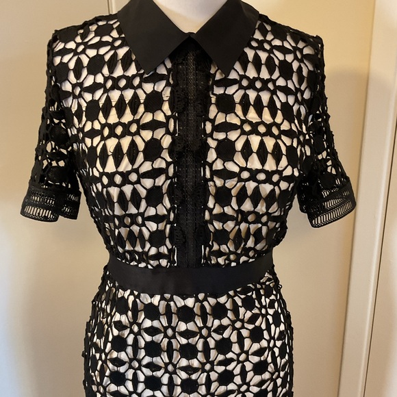 Aqua Black Lace Floral Cocktail Dress with Sheer Under-layer Size M - Picture 3 of 9